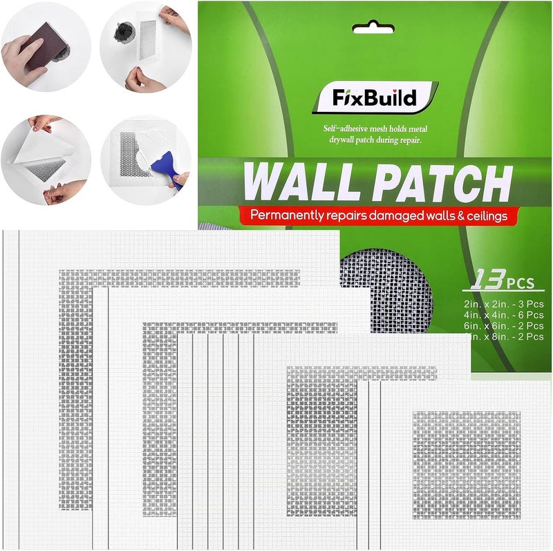 FixBuild Drywall Repair Kit, 13 Piece Aluminum Wall Repair Patch Kit, 2/4/6/8 inch Aluminum Drywall Patch, Quick Fix Plaster - Image 1